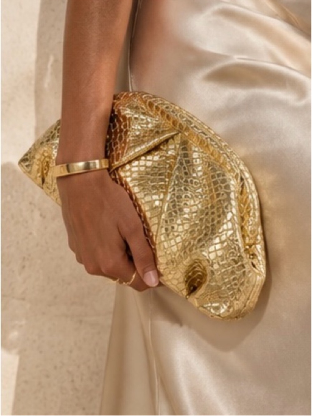 Modern Gold Croc-Embossed Evening Clutch